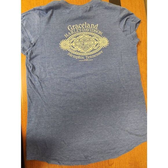 Harley-Davidson XL blue scoop neck t-shirt with high low hem. White and silver H - Picture 4 of 5
